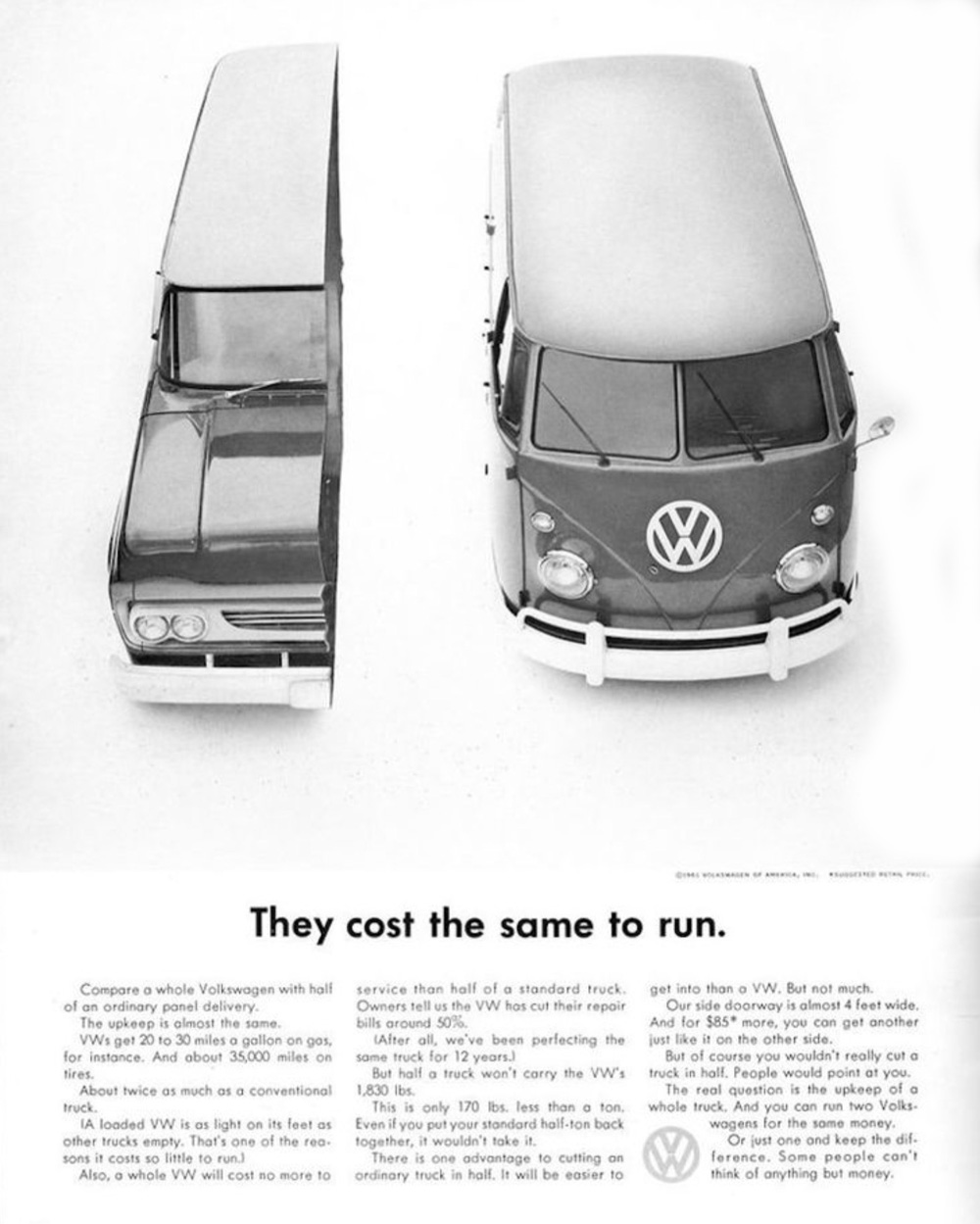 VW van ad comparing running costs to half a standard delivery truck