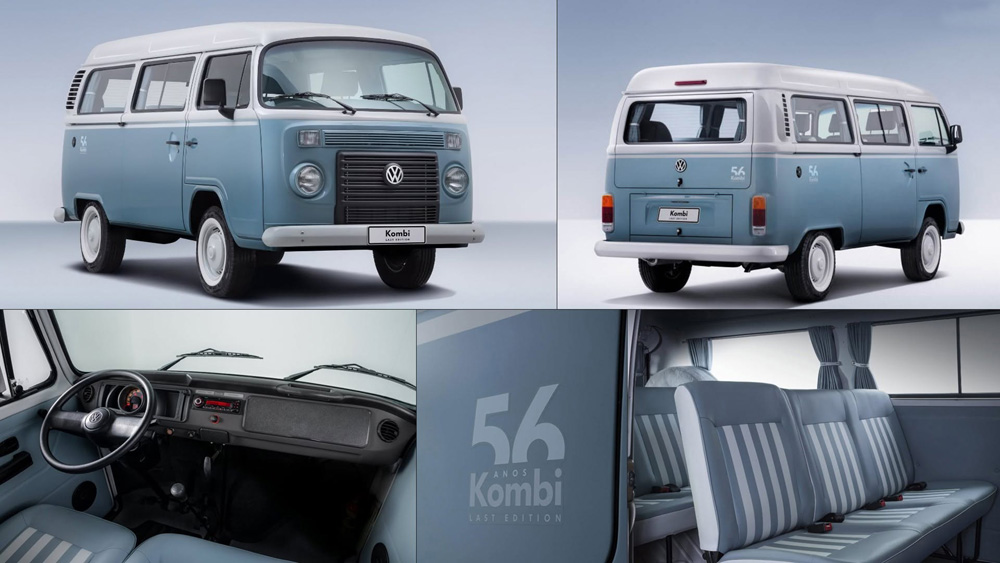 Kombi Last Edition model with blue and white paint, showing exterior and interior details