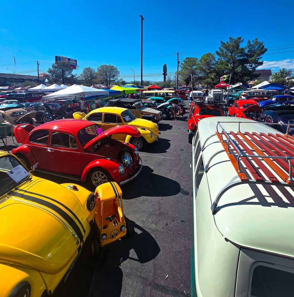 Lowered Volkswagen Beetle and Buses at the show