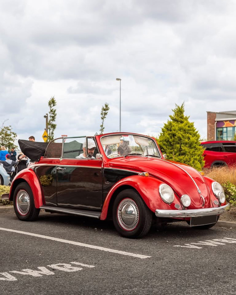 VW Beetle Convertible with the top down