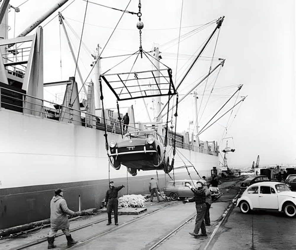 Another consignment of new Volkswagens arrives from Germany at an unknown port about 1969 or 1970
