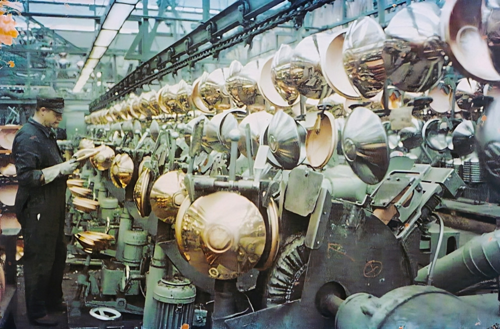 VW hubcap plating at the Wolfsburg plant in the late 1950s