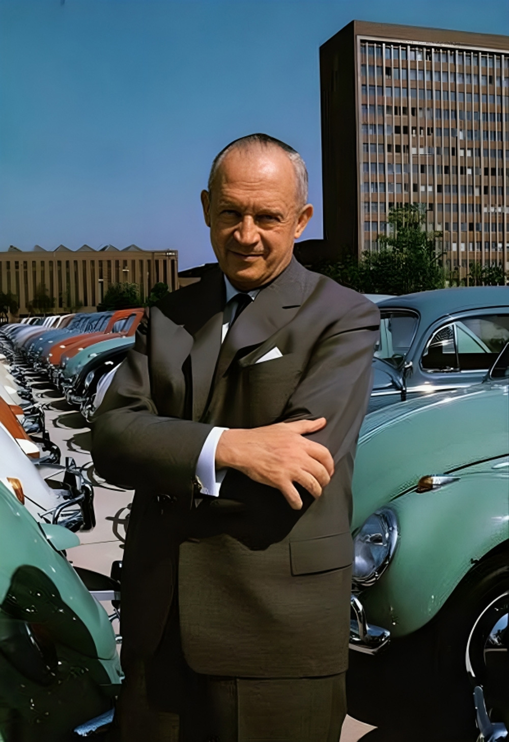 Heinrich Nordhoff at Wolfsburg departure yard in early 1960s